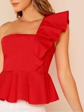 Bright Red One Shoulder Bustier Top with Satin Lining
